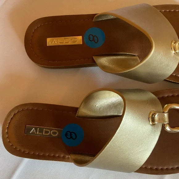 Aldo Metallic Gold Slide Sandals Size 8 - Picture 5 of 5